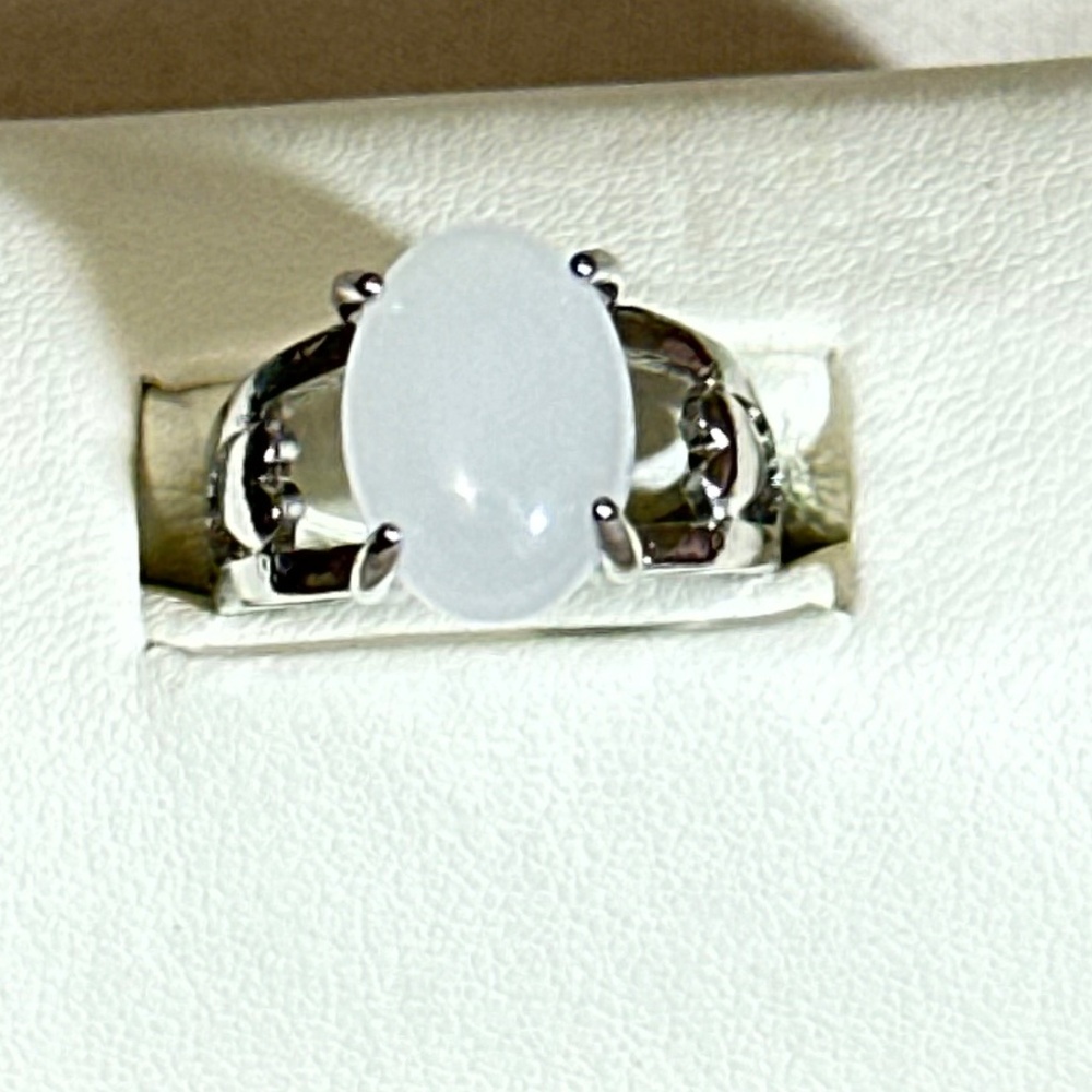 Stainless steel ring (Per Previous seller)w/oval white Milky Quartz stone - NWOT